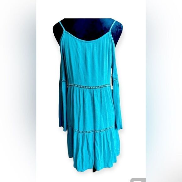 Umgee BOHO Midi Turquoise Off Shoulder w/Long Sleeve Loose Fitting Size Medium - Picture 1 of 8